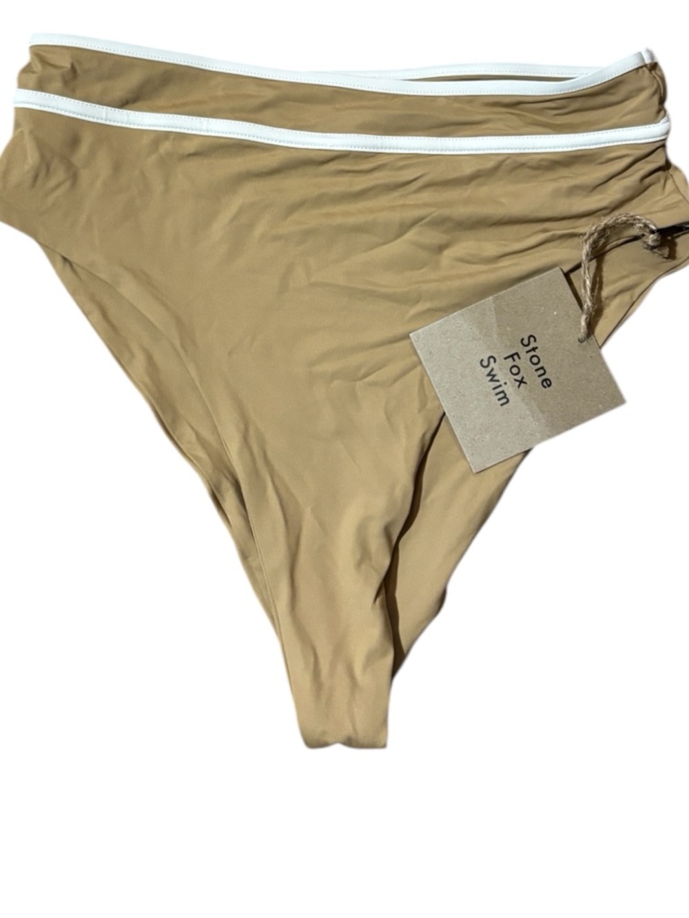 Stone Fox Swim Tan Bikini Bottom with White Trim